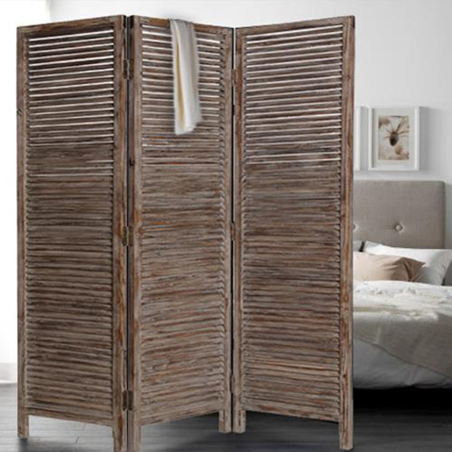 63" X 72" Brown 3 Panel Solid Wood Fortress Screen