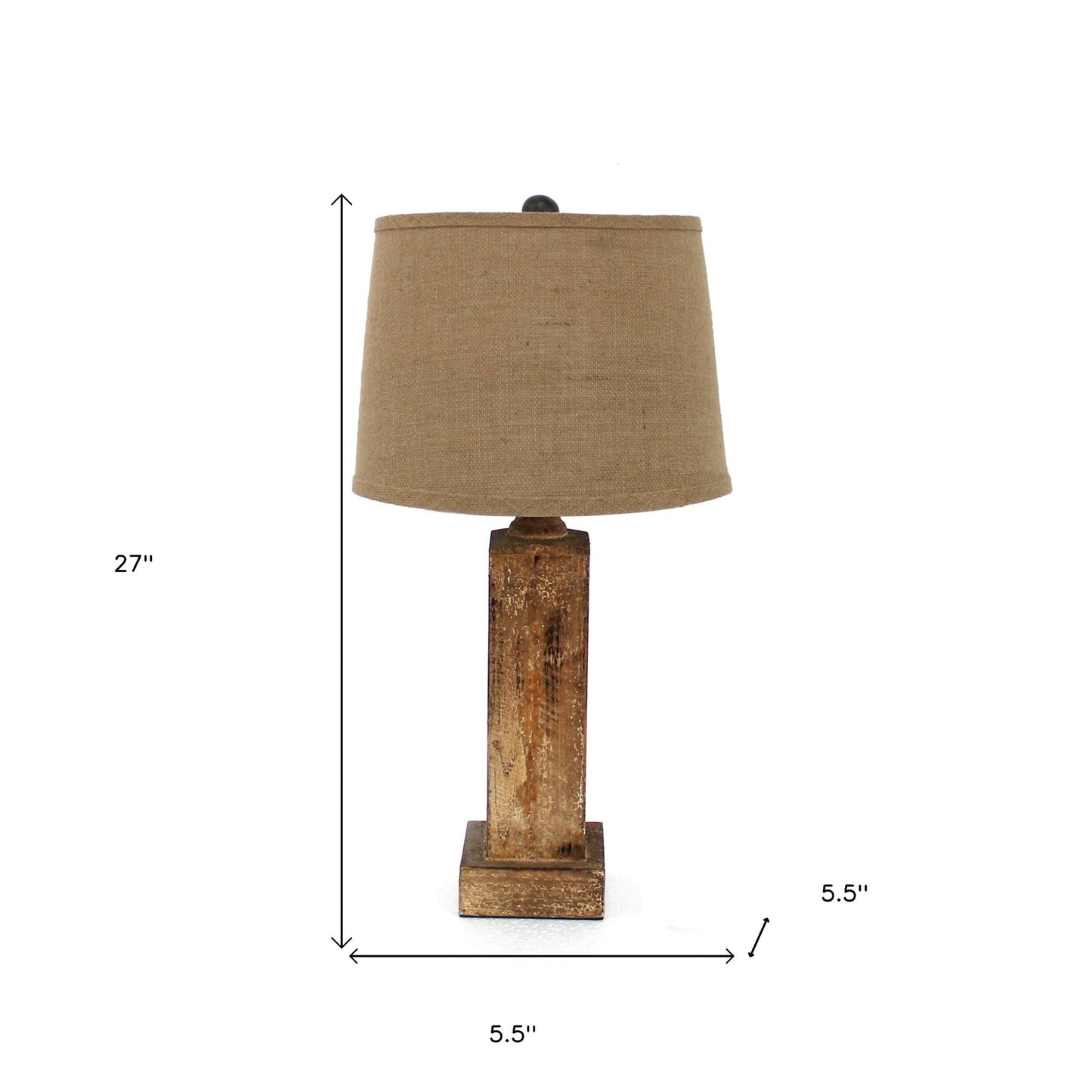 5.5 X 5.5 X 27 Brown Rustic With Round Linen Shade - Table Lamp