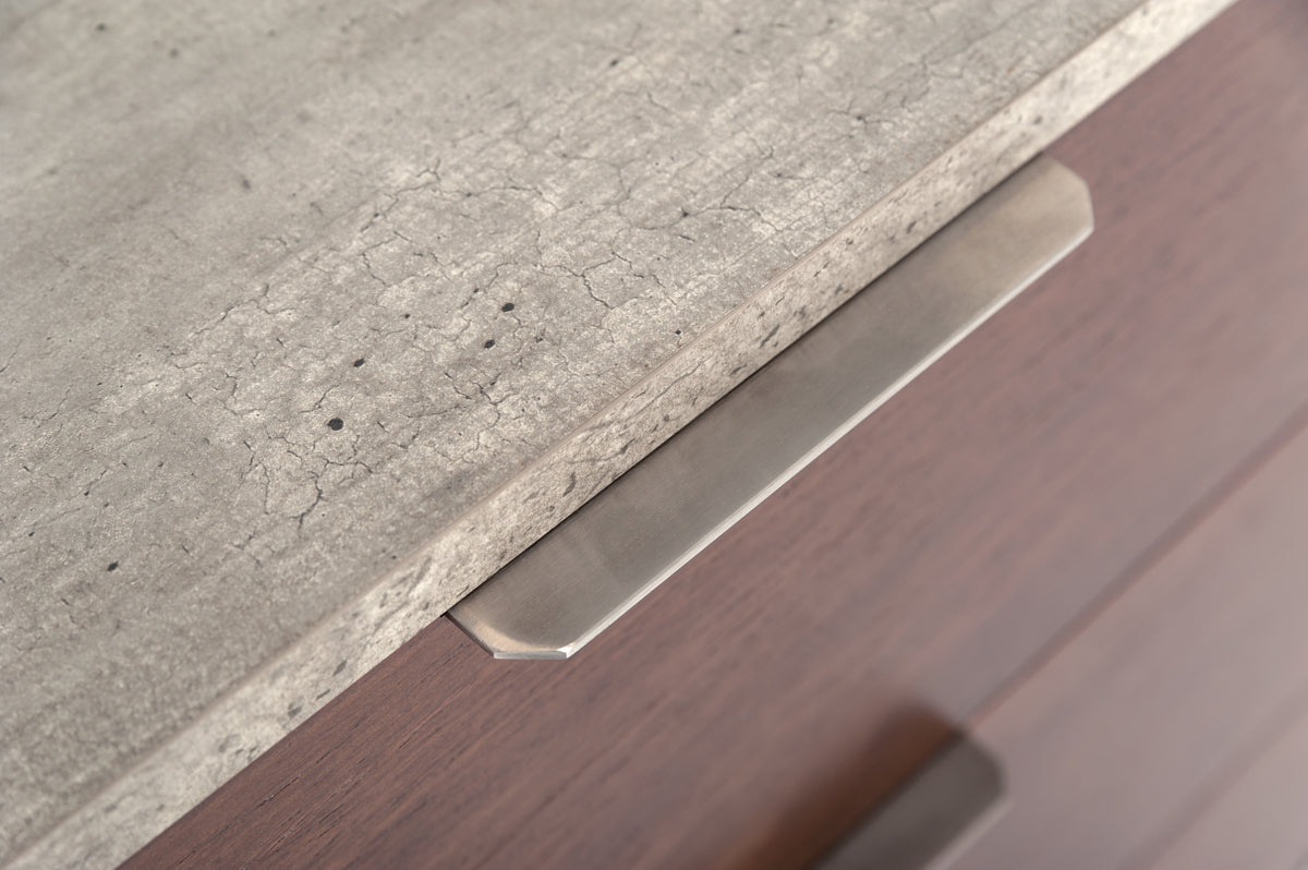 30" Dark Walnut Veneer Steel And Concrete Dresser With 6 Drawers