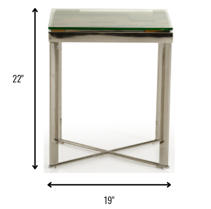 22" Mosaic Wood Steel And Glass End Table