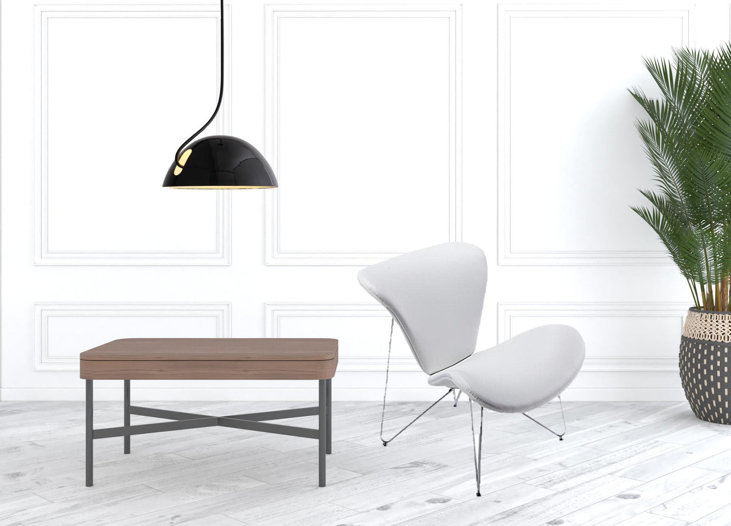 34" White Fabric Polyester And Metal Accent Chair