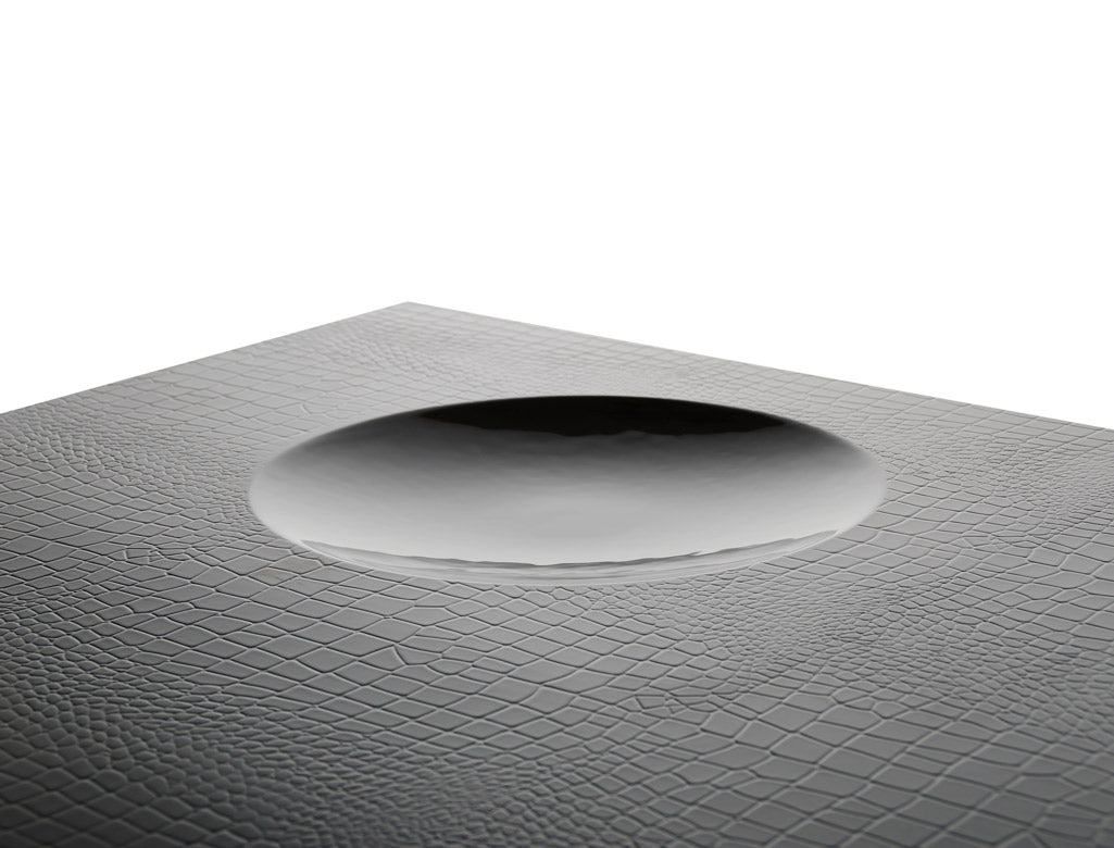 14.5" Black Crocodile Lacquer Coffee Table With 2 Drawers