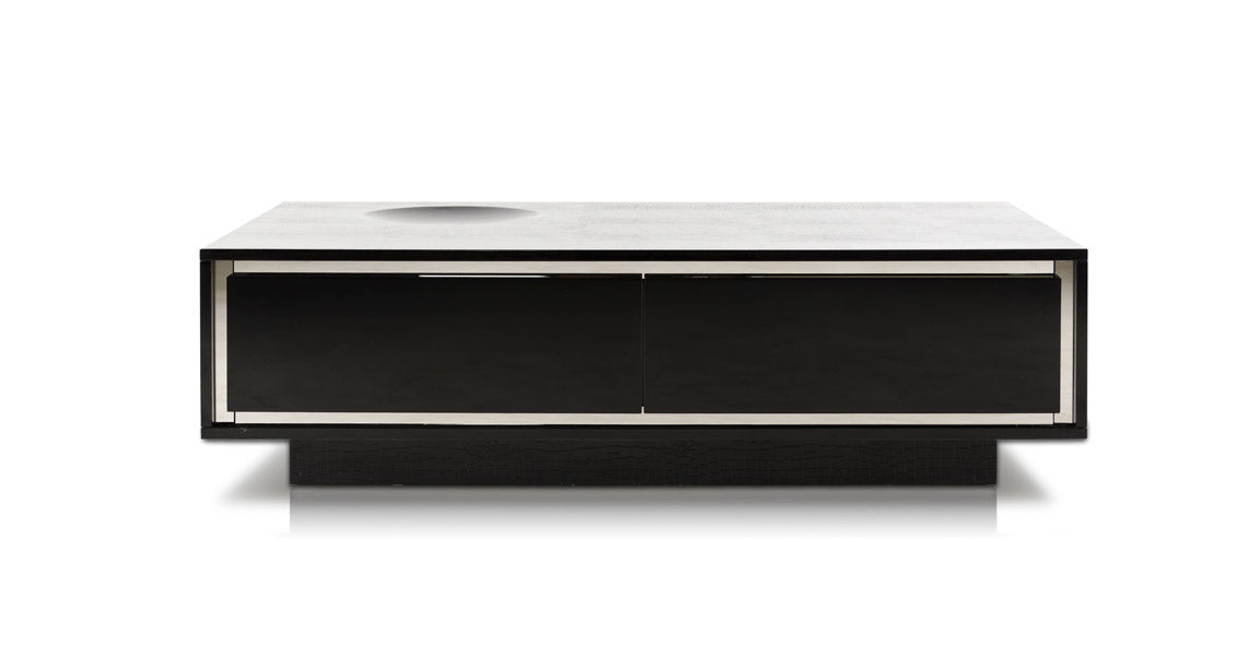 14.5" Black Crocodile Lacquer Coffee Table With 2 Drawers