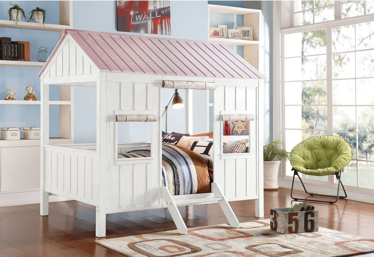 84" X 59" X 77" Weathered White And Washed Gray Cottage Full Bed