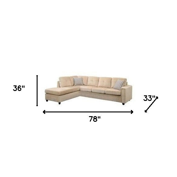 Beige Velvet Stationary L Shaped Sofa And Chaise
