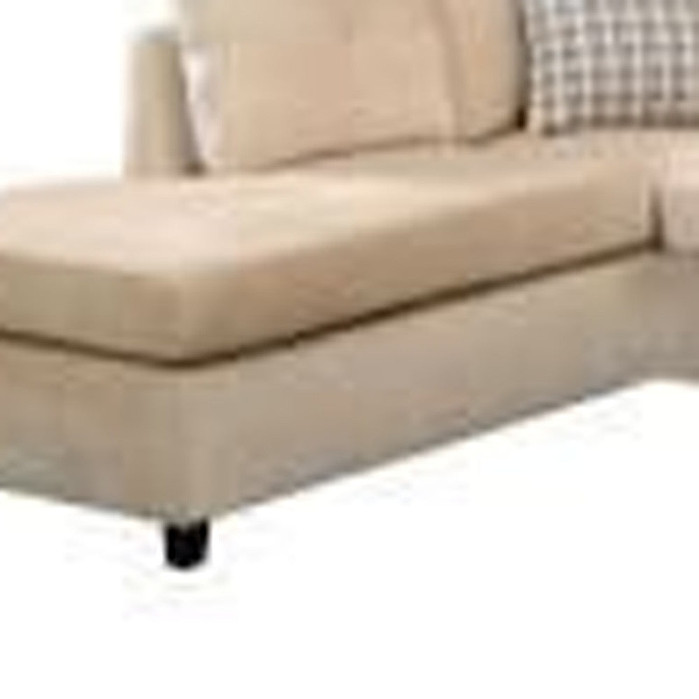 Beige Velvet Stationary L Shaped Sofa And Chaise