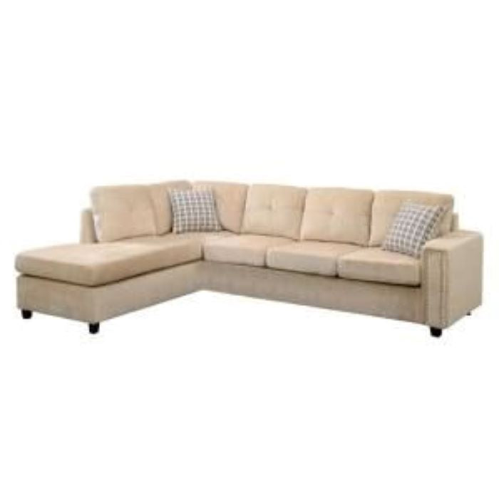 Beige Velvet Stationary L Shaped Sofa And Chaise