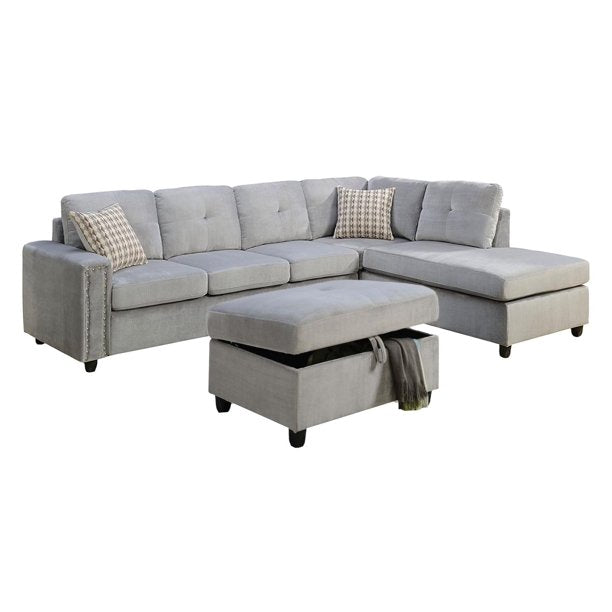 Beige Velvet Stationary L Shaped Sofa And Chaise