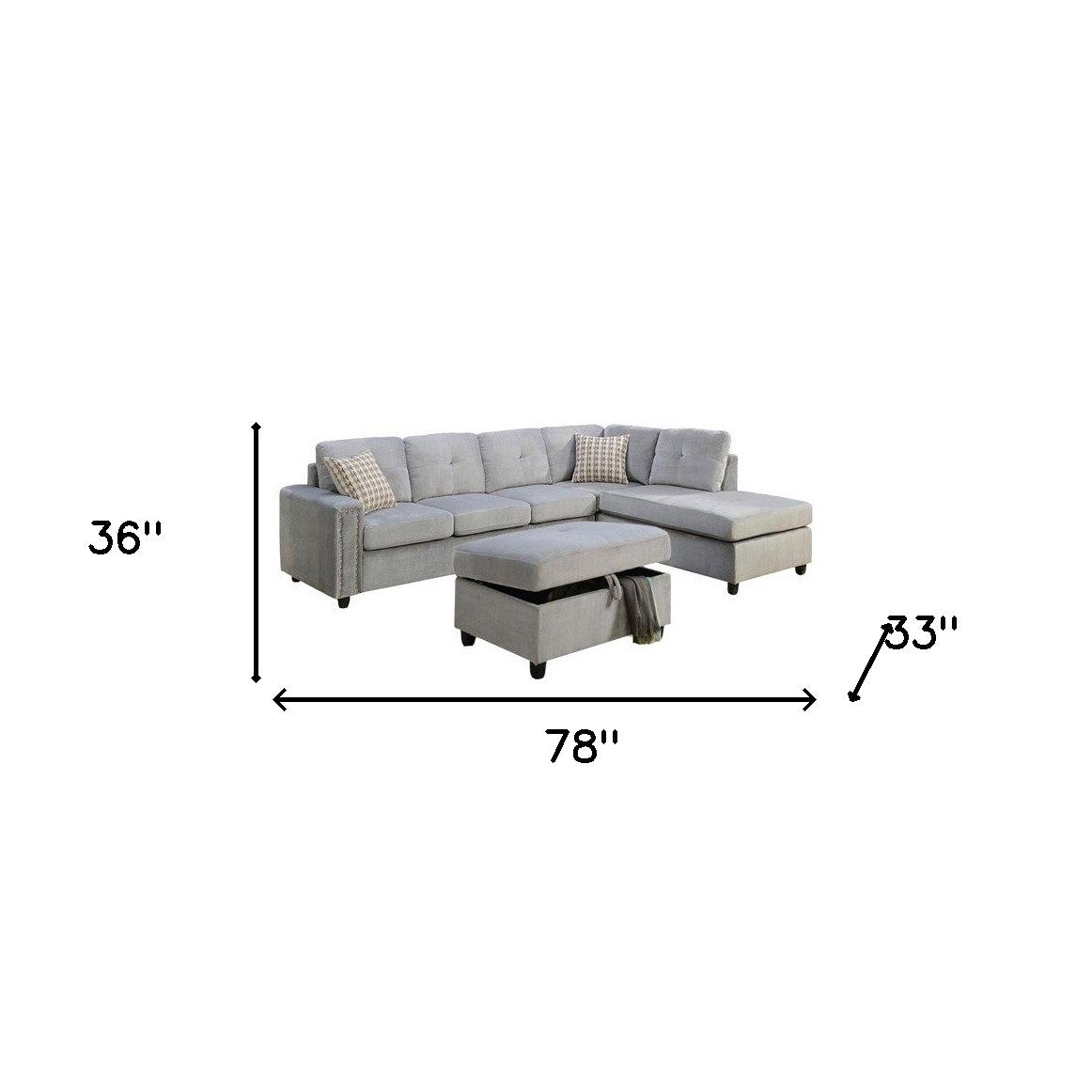 Beige Velvet Stationary L Shaped Sofa And Chaise