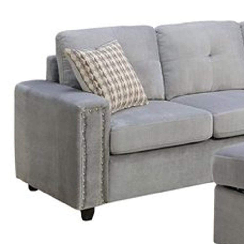 Beige Velvet Stationary L Shaped Sofa And Chaise