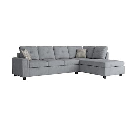 Beige Velvet Stationary L Shaped Sofa And Chaise