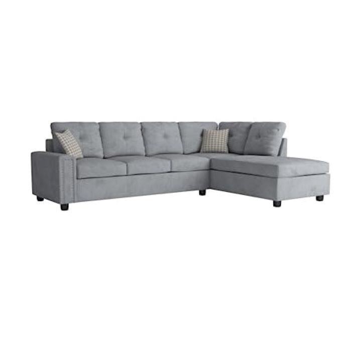 Beige Velvet Stationary L Shaped Sofa And Chaise