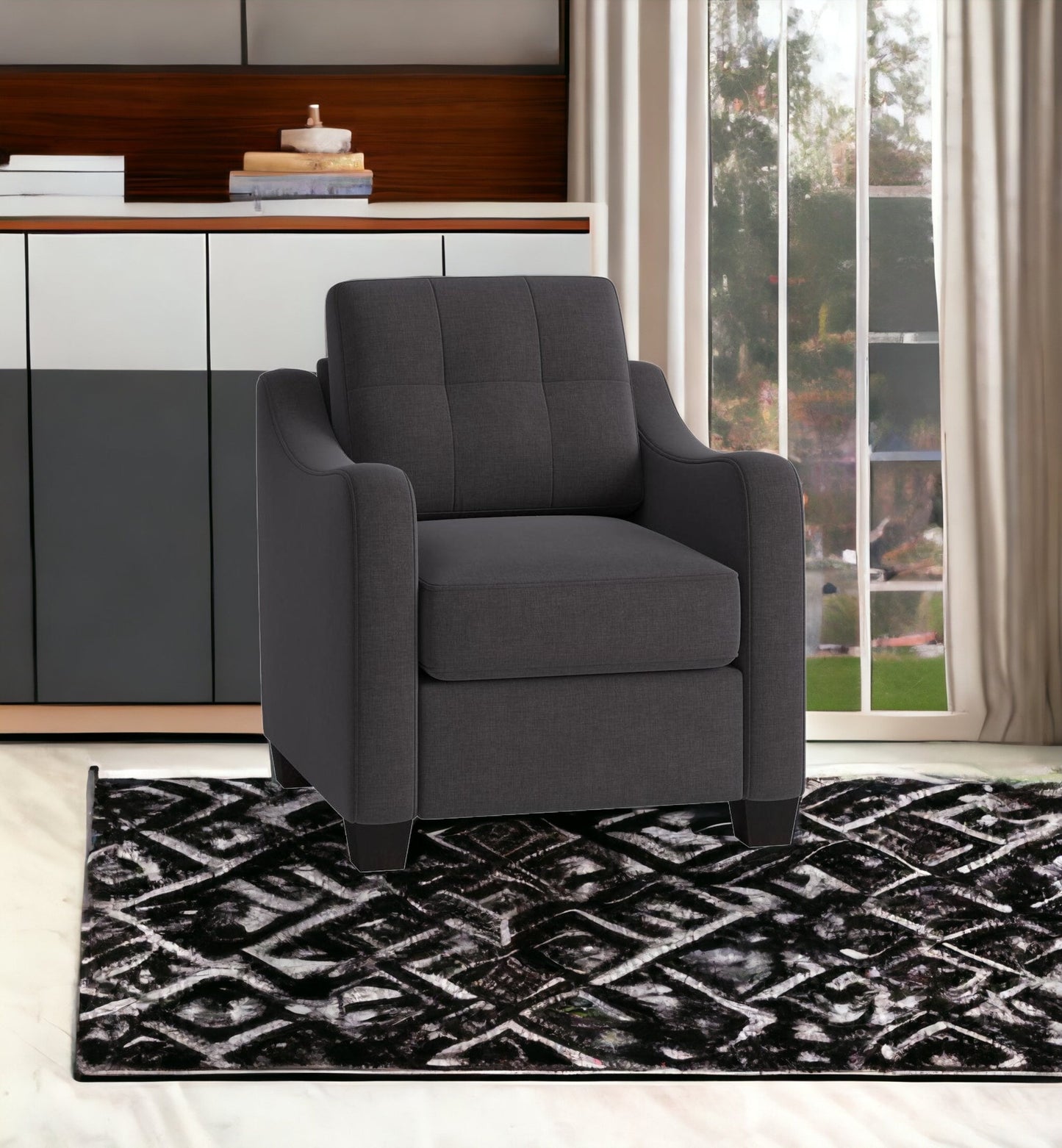30" Gray And Brown Linen Tufted Arm Chair