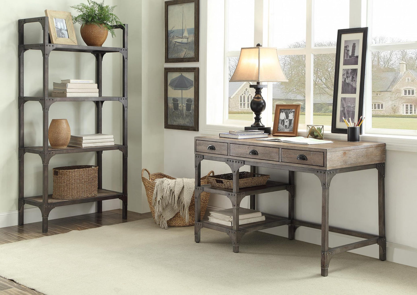 47" Light Brown Rectangular Writing Desk With Three Drawers