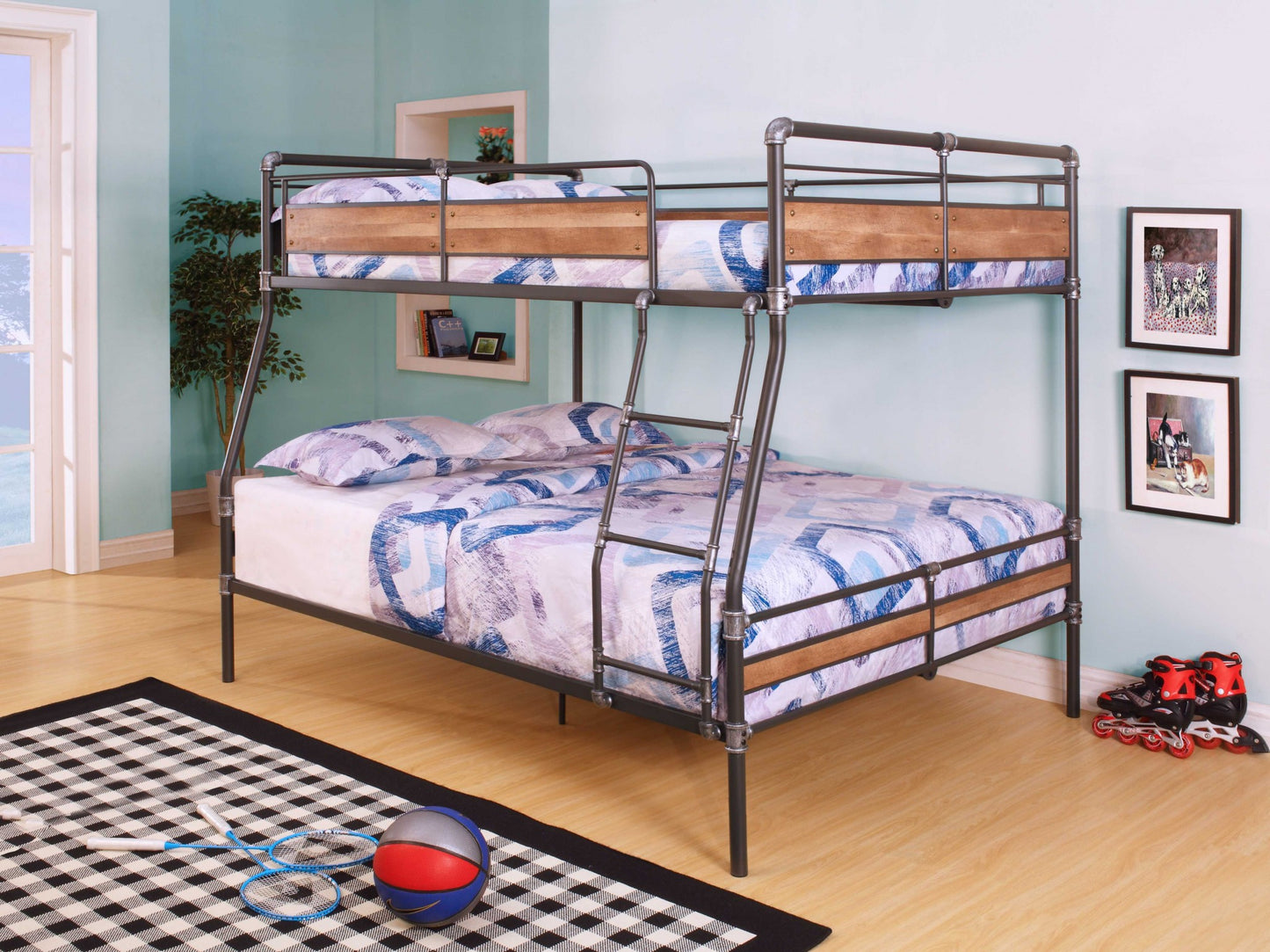 83" X 65" X 68" Sandy Black Dark Bronze Handbrushed Queen Over Queen Bunk Bed