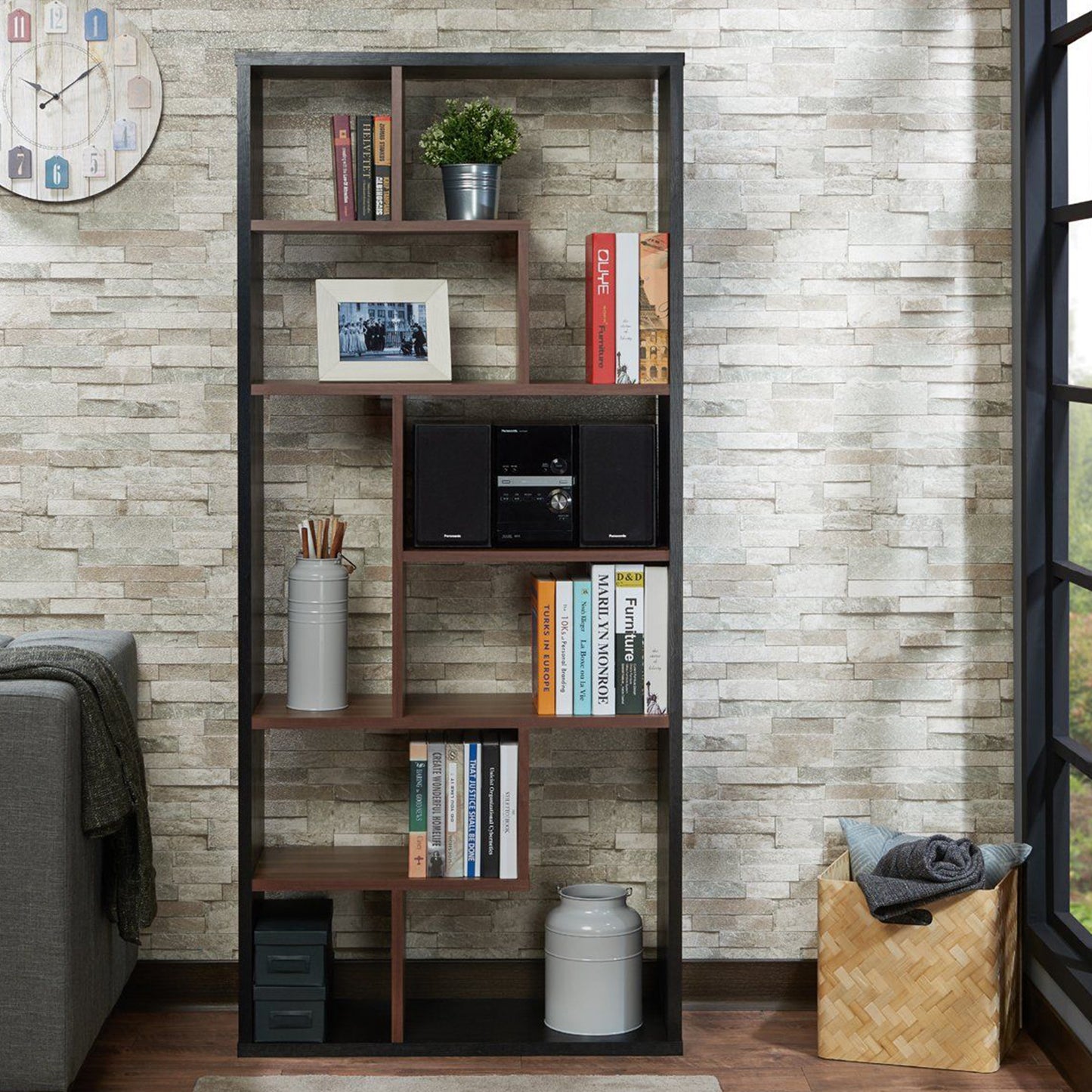 71" Brown And Black Nine Tier Etagere Bookcase
