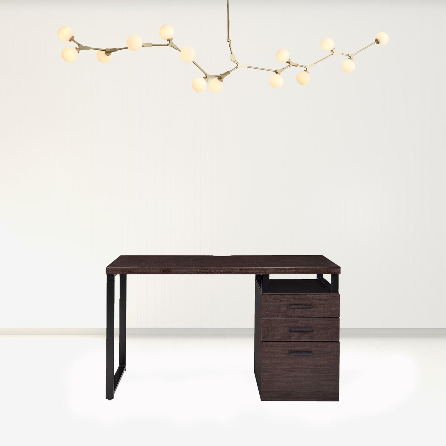 47" Brown Oak Wood Rectangular Writing Desk With Three Drawers