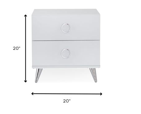 20" White Two Drawers Nightstand