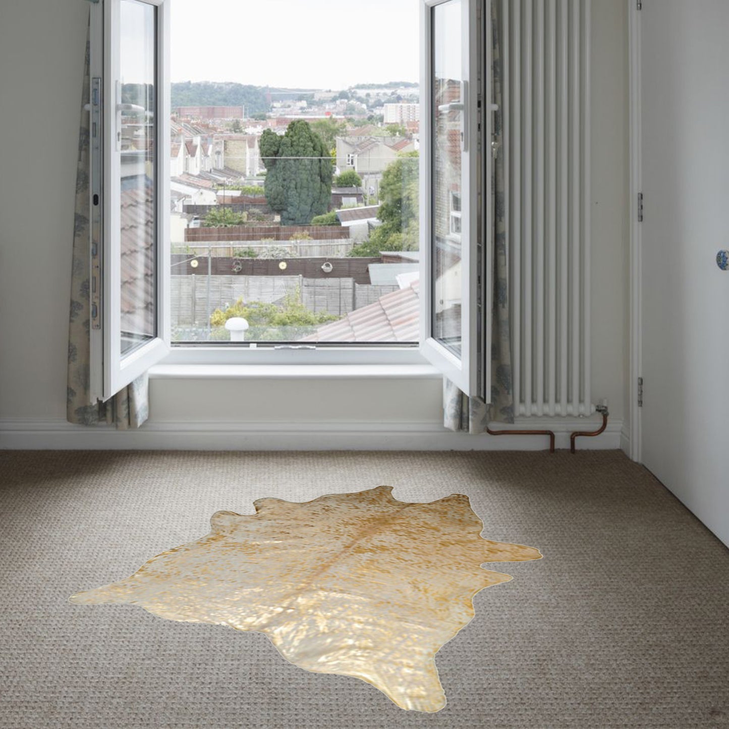 6' X 7' Natural And Gold Genuine Cowhide Area Rug