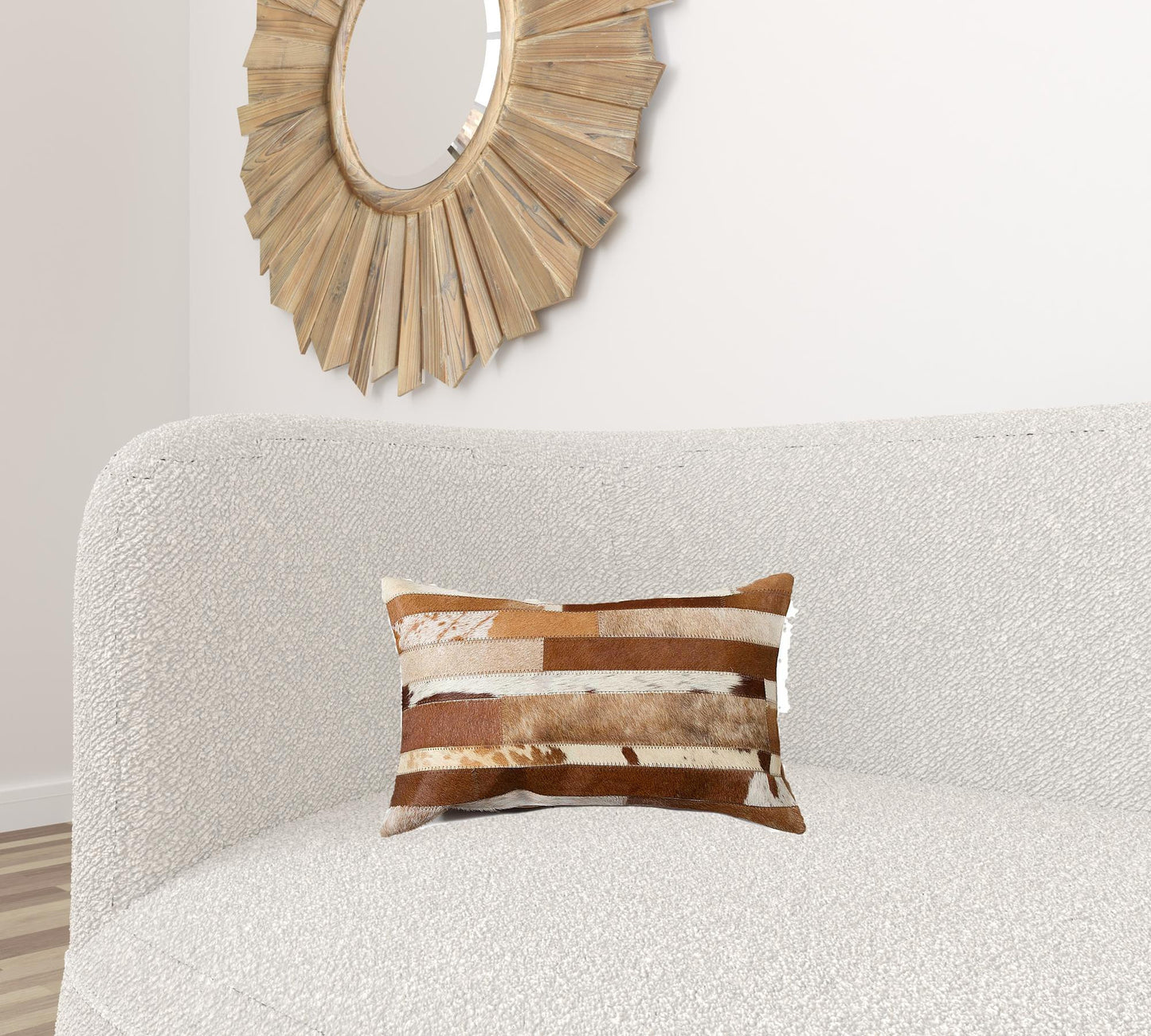 12" X 20" Off White Cowhide Pillow