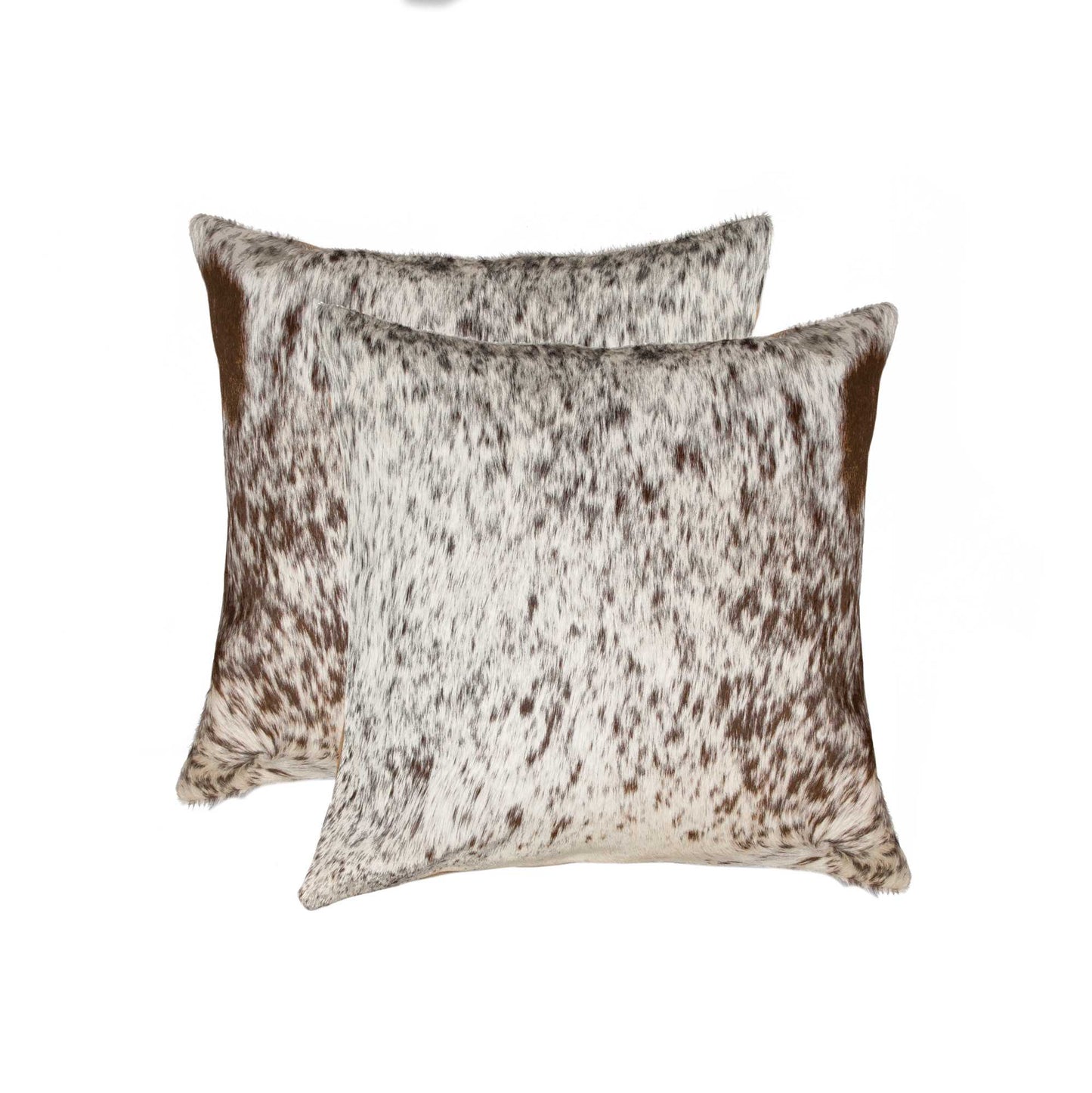 Set of Two 18" X 18" Brown and White Animal Print Cowhide Zippered Pillow