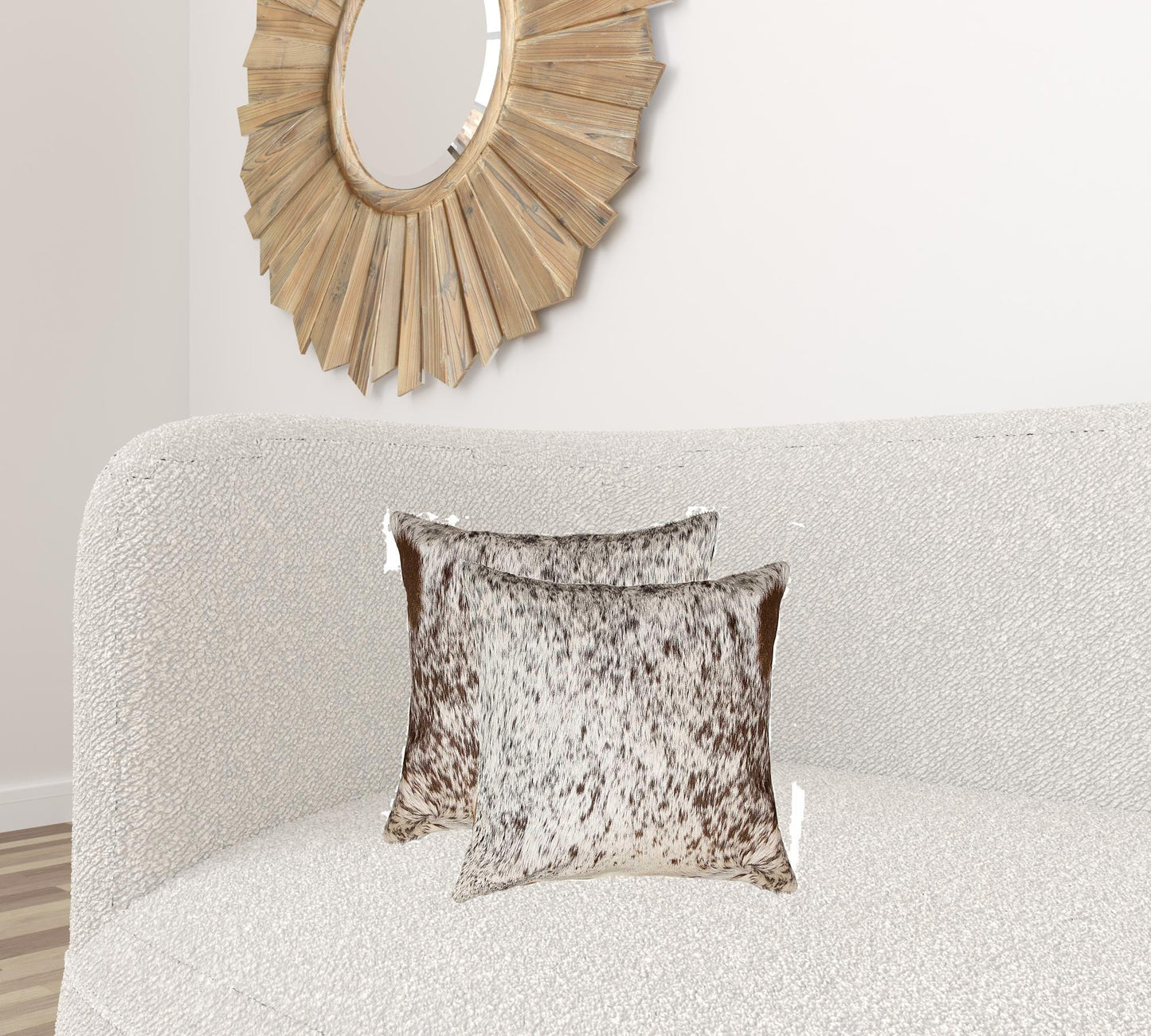 Set of Two 18" X 18" Brown and White Animal Print Cowhide Zippered Pillow