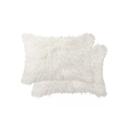 Set of Two 12" X 20" Off White Faux Fur Zippered Pillow