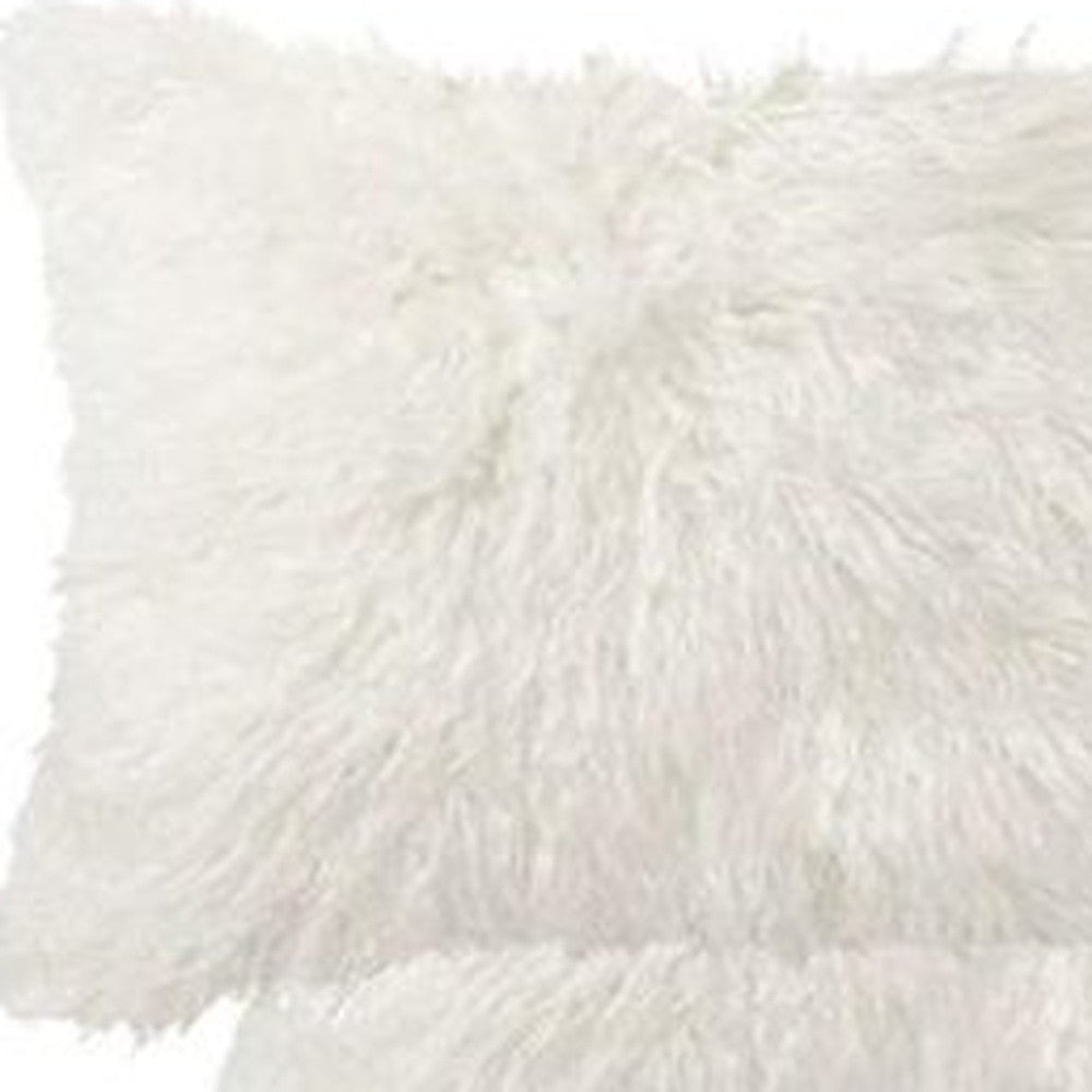 Set of Two 12" X 20" Off White Faux Fur Zippered Pillow