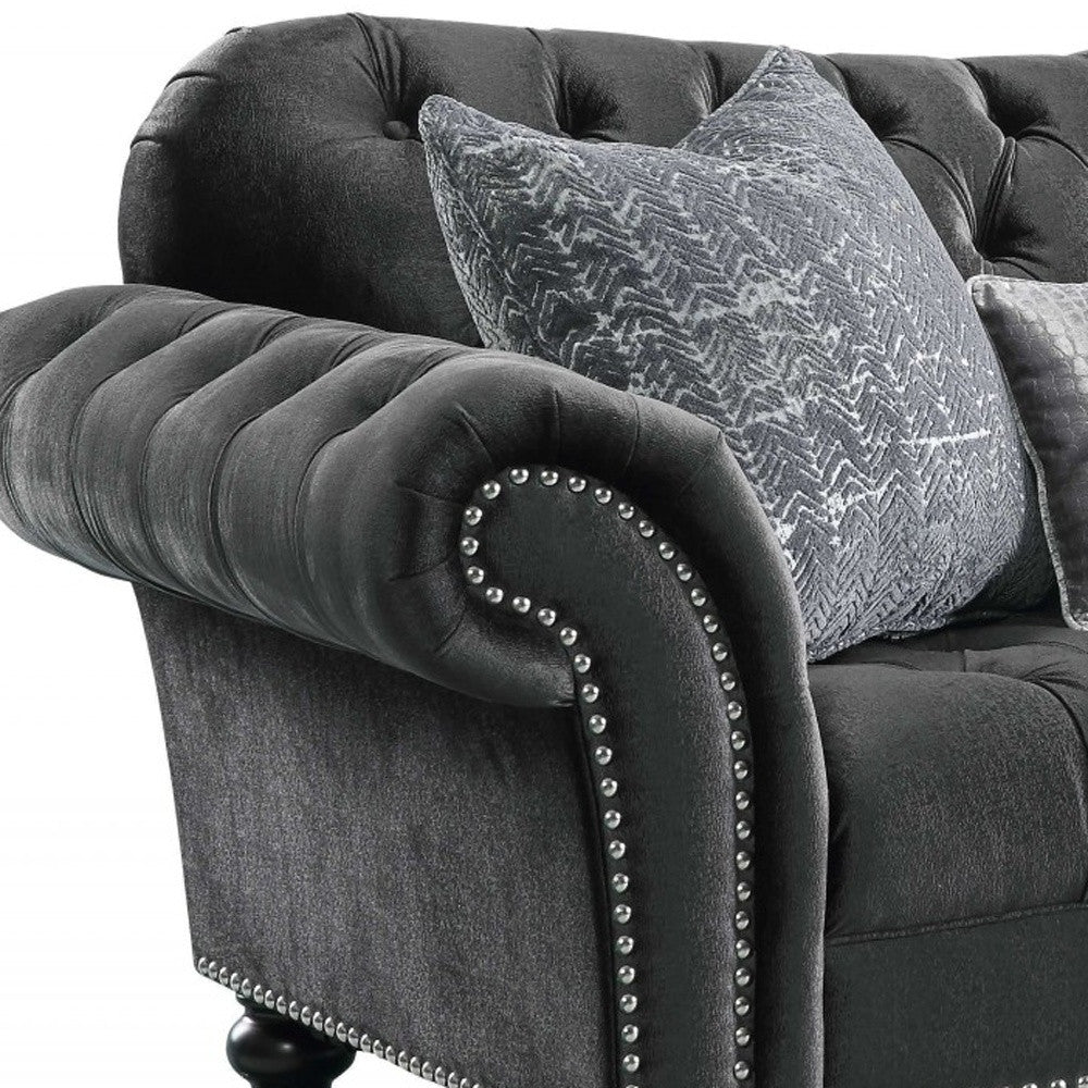 79" X 37" X 37" Dark Gray Velvet Loveseat W3 Pillows