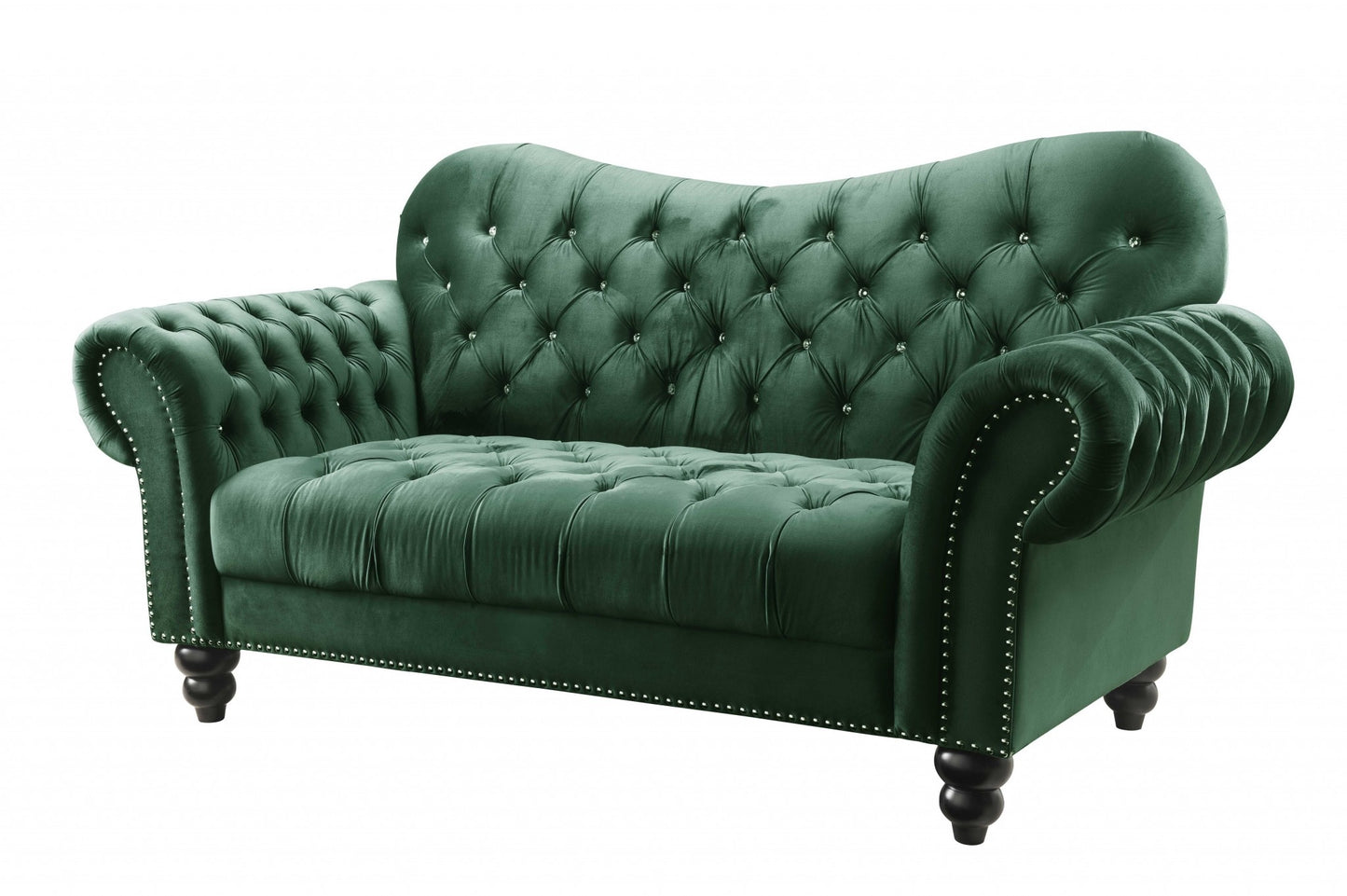 76" Green And Black Velvet Love Seat
