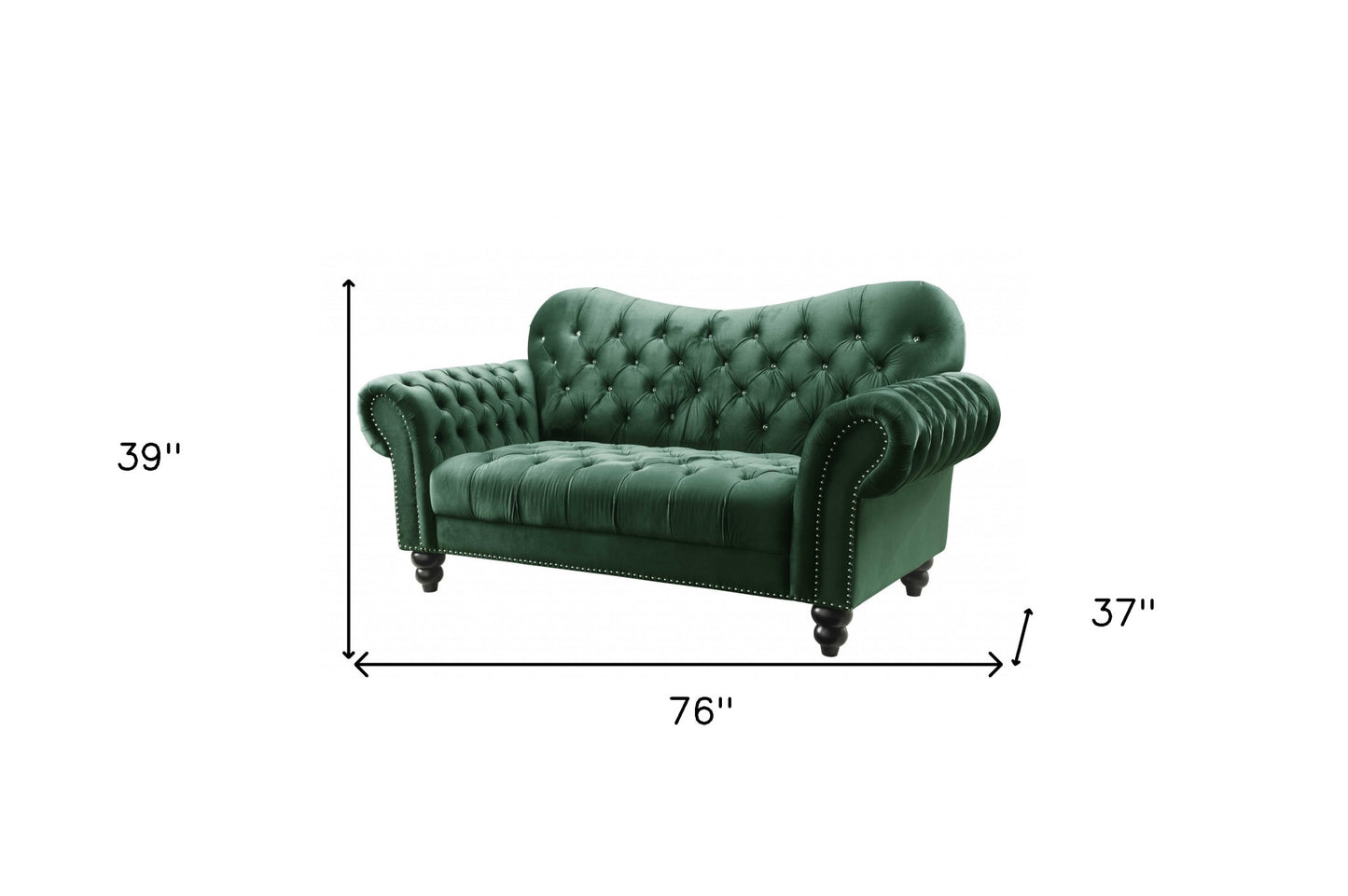 76" Green And Black Velvet Love Seat
