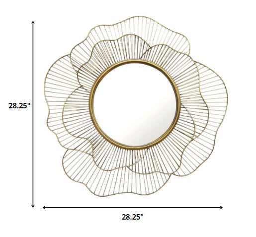 28.25 Round Gold Flower Metal Wall Mirror
