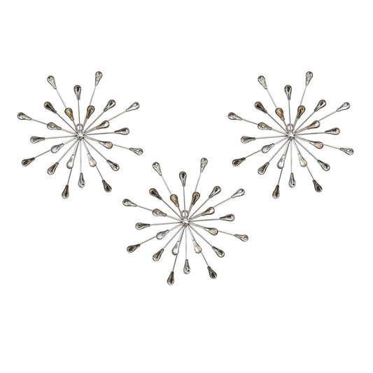 Set of Three Silver Finish Acrylic Burst Bling Wall Decor