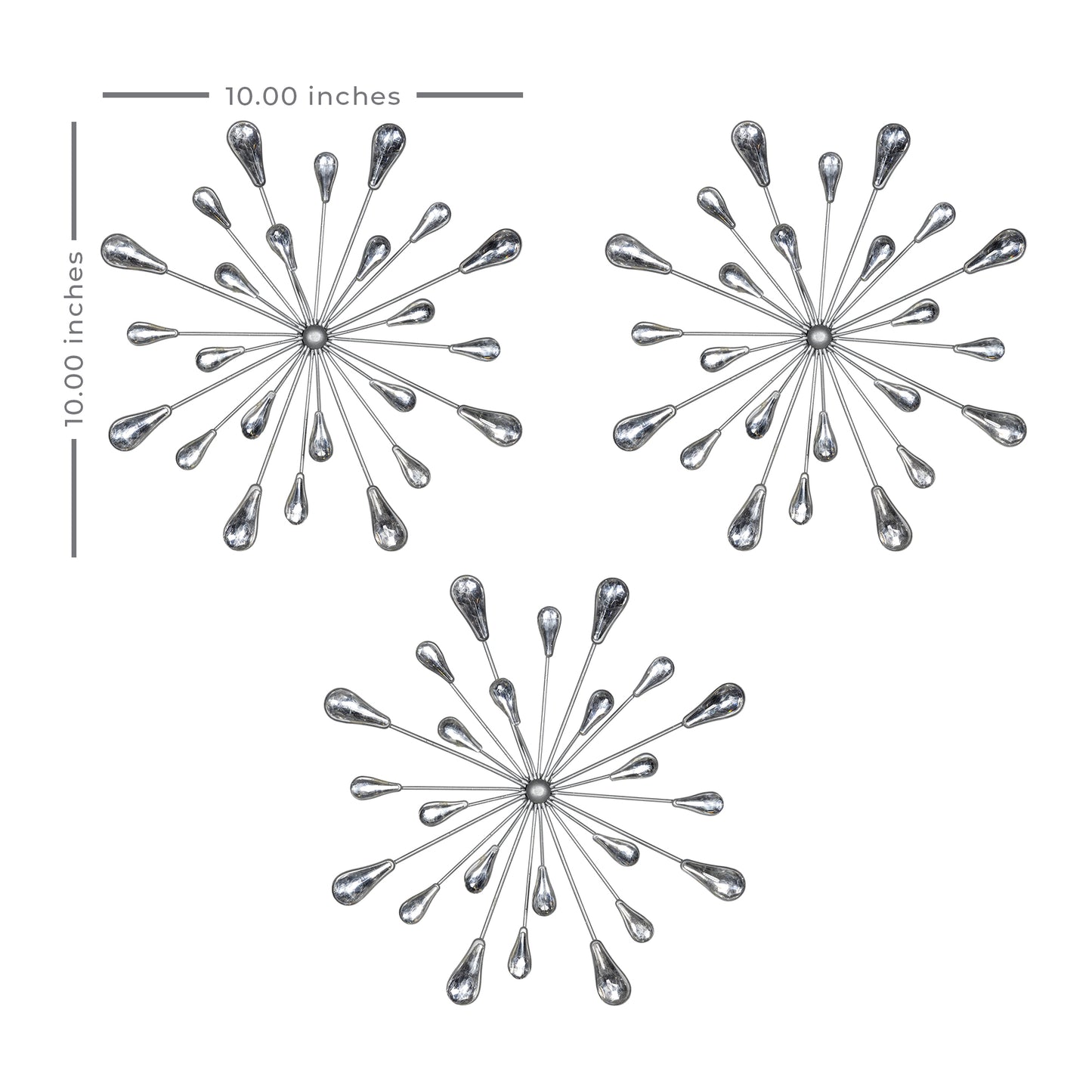 Set of Three Silver Finish Acrylic Burst Bling Wall Decor