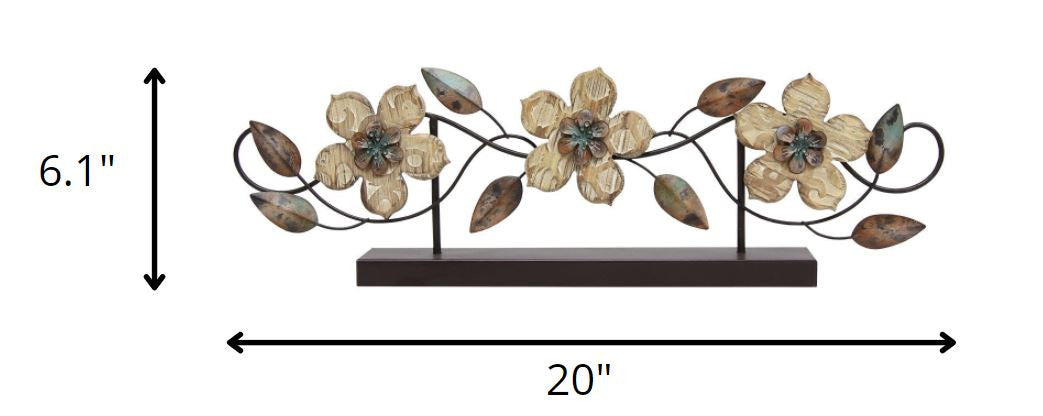 Stamped Wood And Metal Flower Table Top