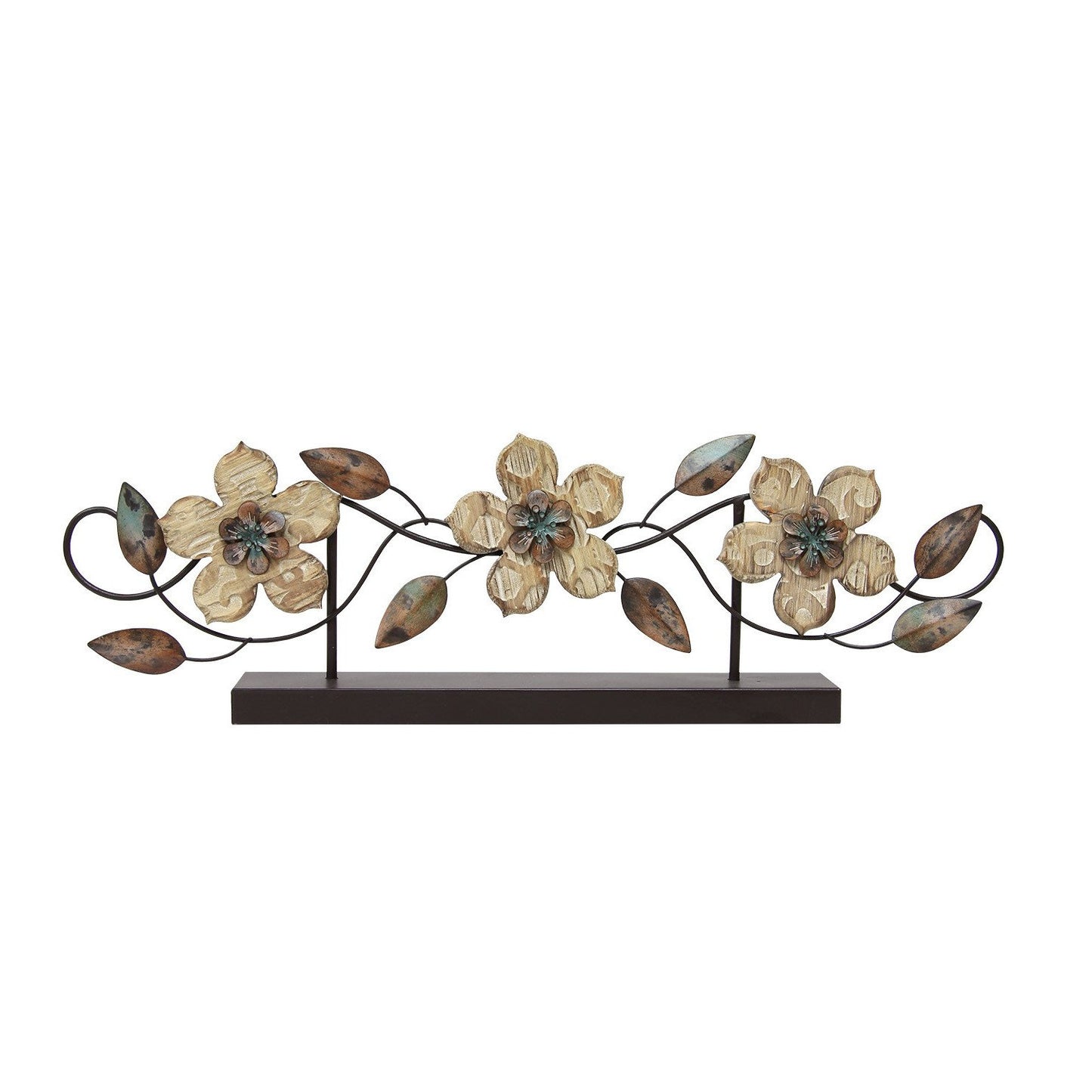 Stamped Wood And Metal Flower Table Top