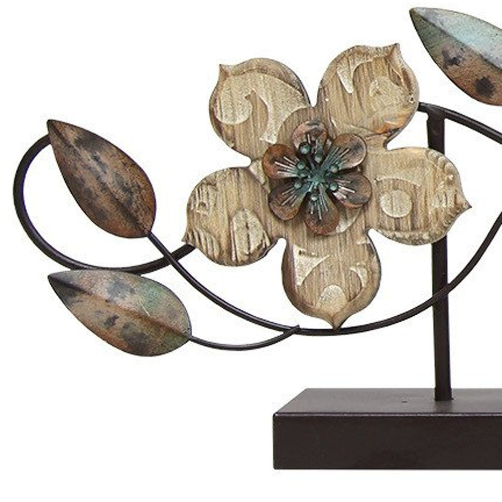 Stamped Wood And Metal Flower Table Top