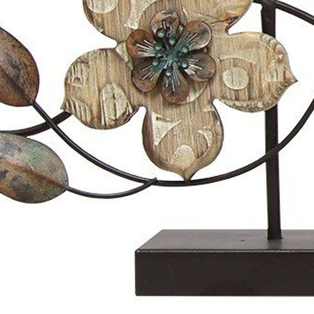 Stamped Wood And Metal Flower Table Top