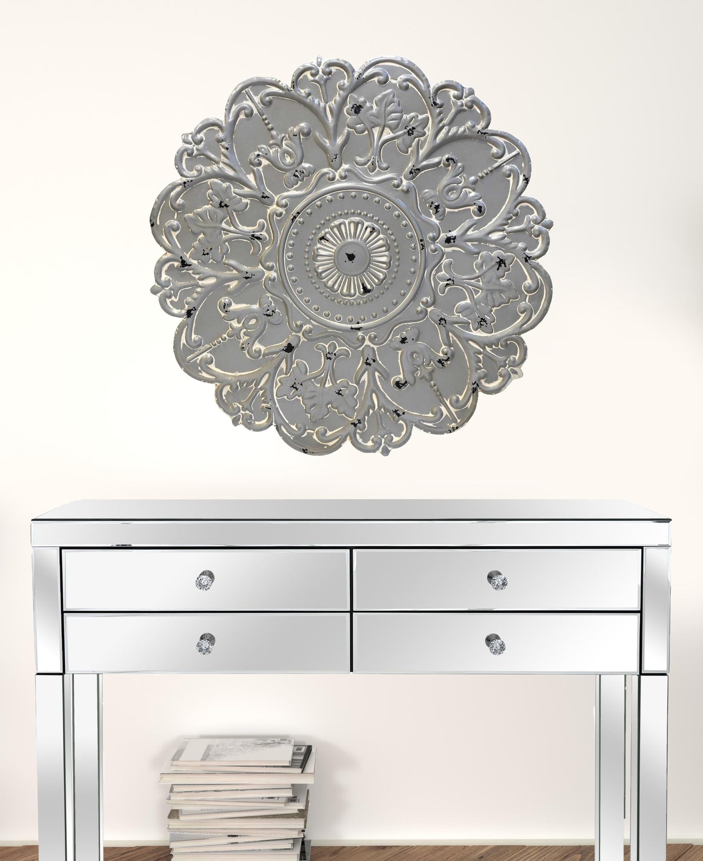 Distressed Floral Metal Medallion Wall Decor