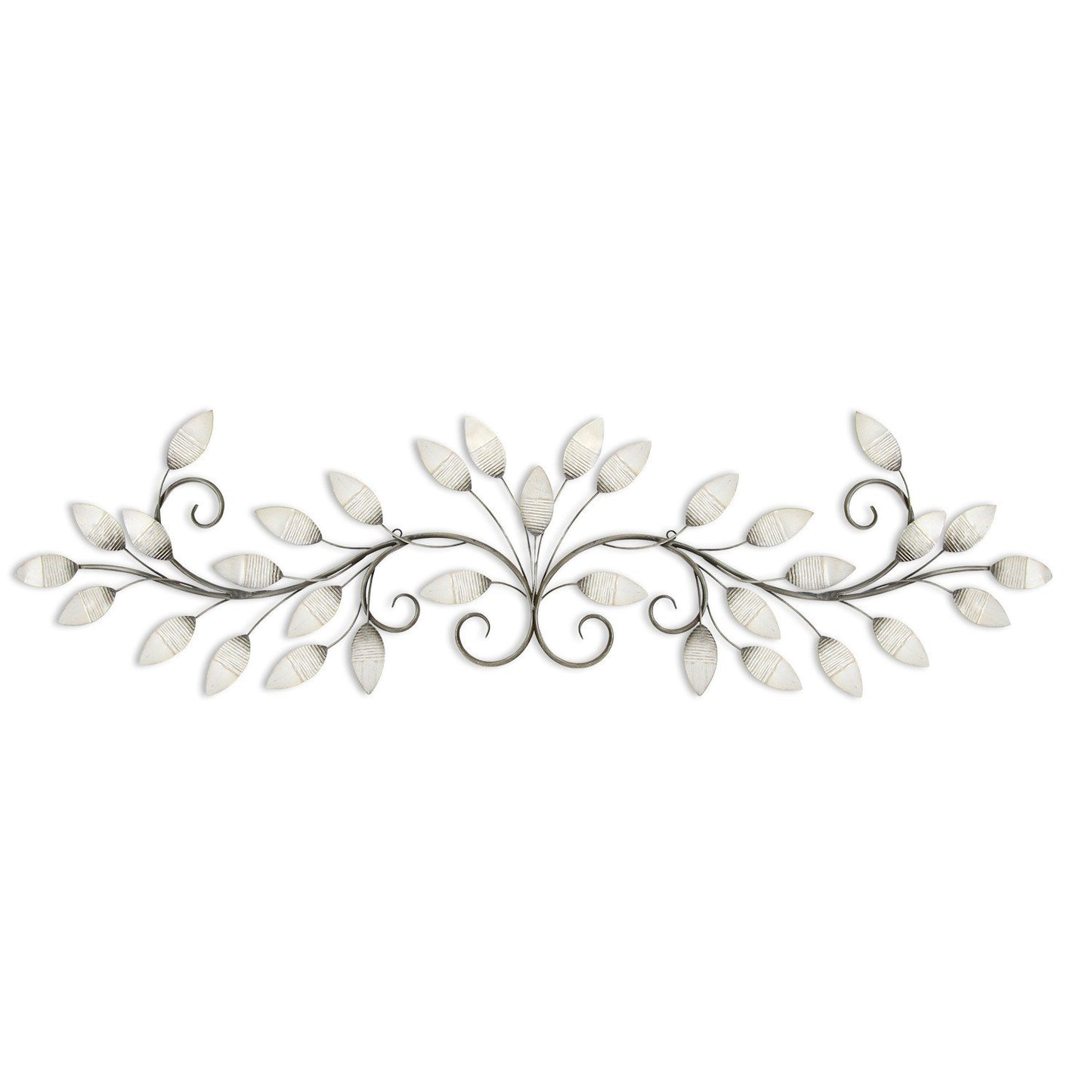 15" X 51" Pearl Metal Leaves Wall Decor