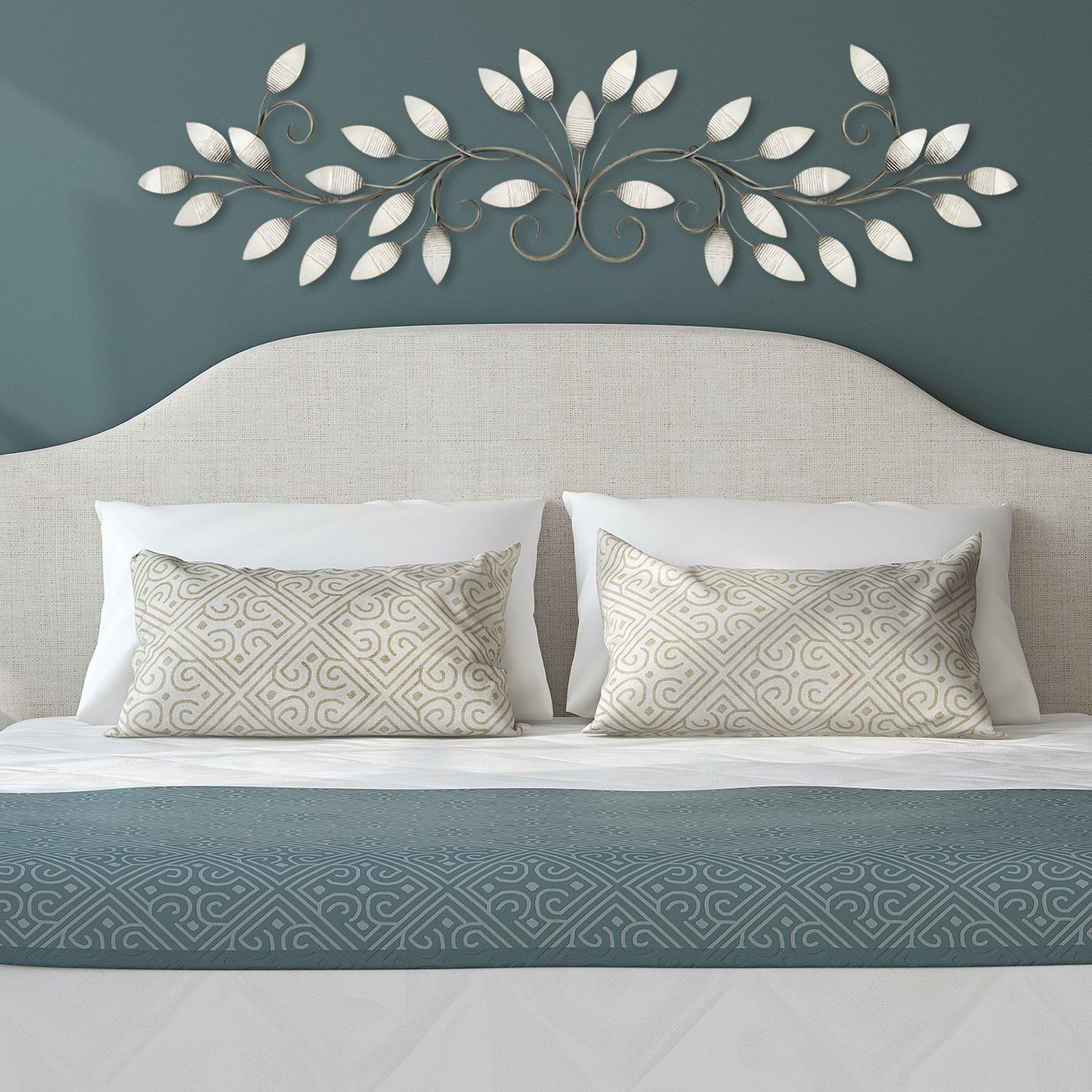15" X 51" Pearl Metal Leaves Wall Decor