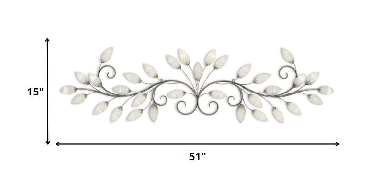 15" X 51" Pearl Metal Leaves Wall Decor