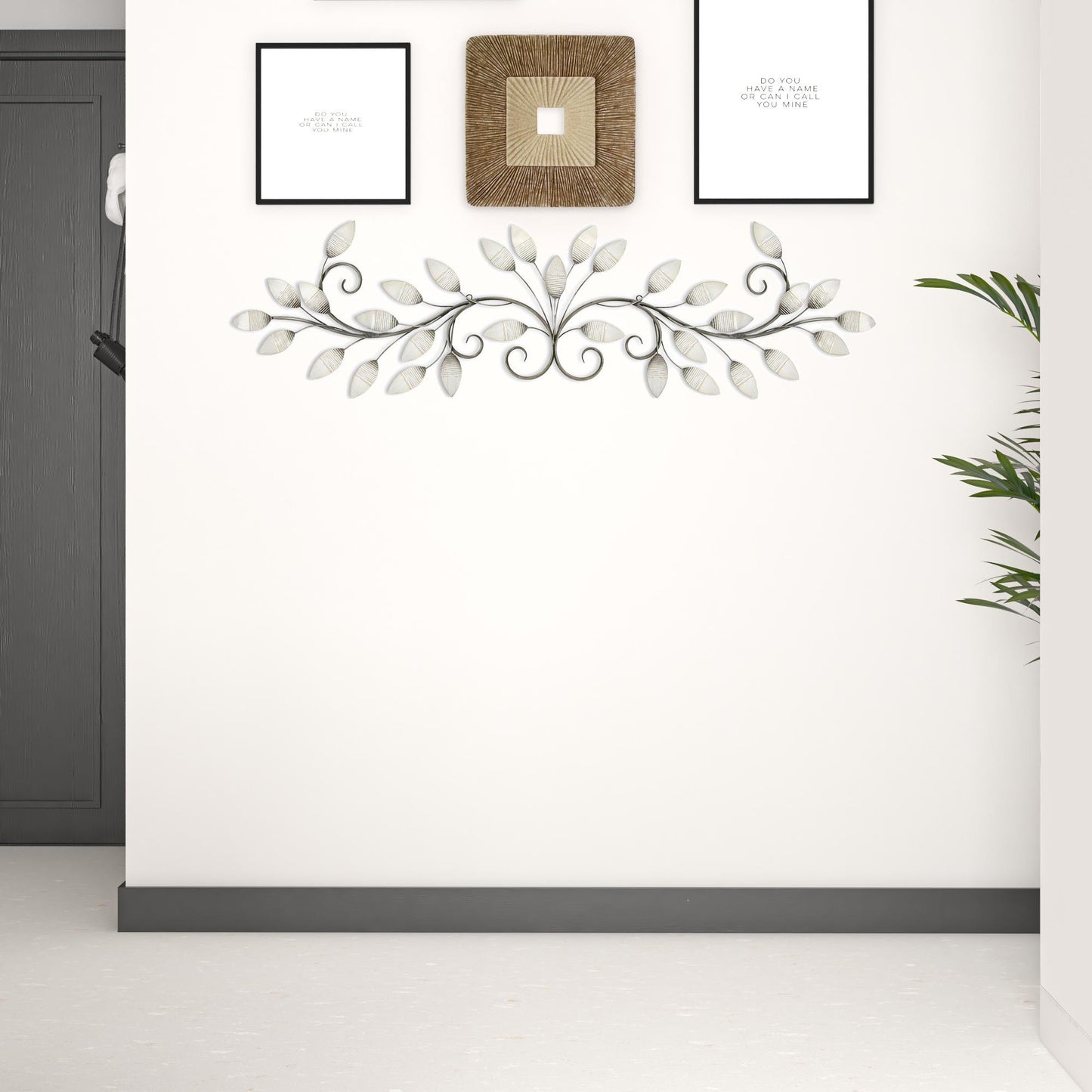 15" X 51" Pearl Metal Leaves Wall Decor