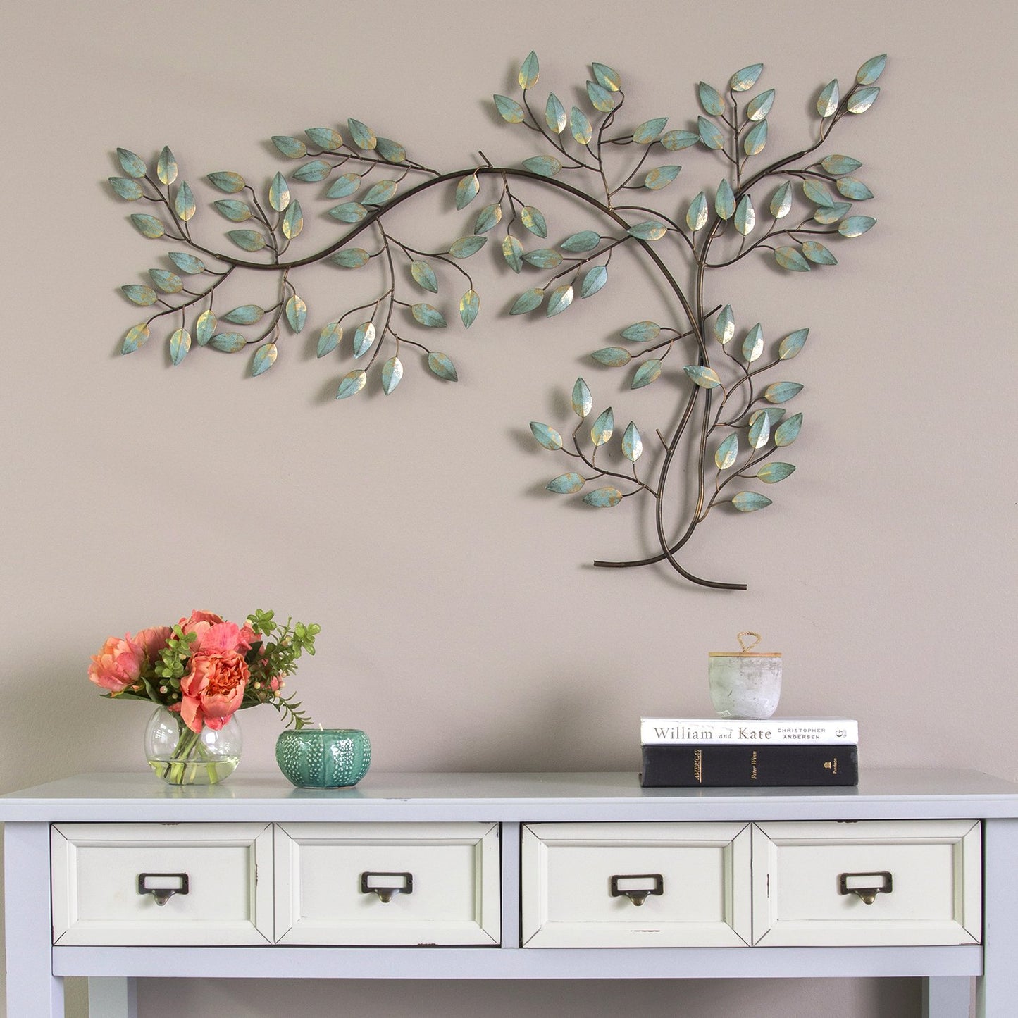 28" X 39" Green and Gold Metal Trees Wall Decor