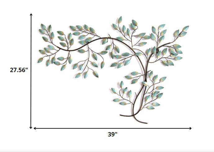 28" X 39" Green and Gold Metal Trees Wall Decor