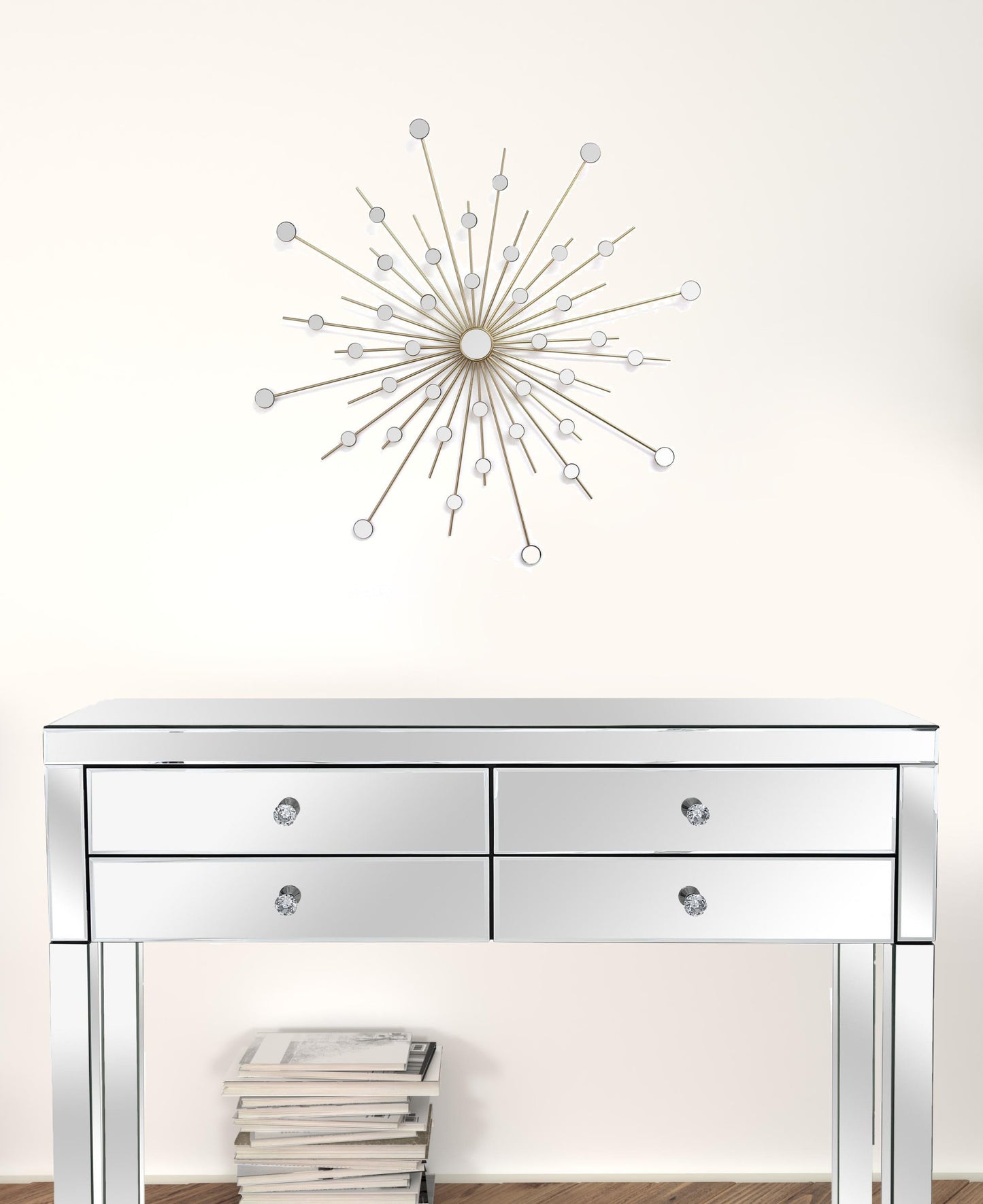 Shimmering Gold Metal Mirror Burst Wall Decor