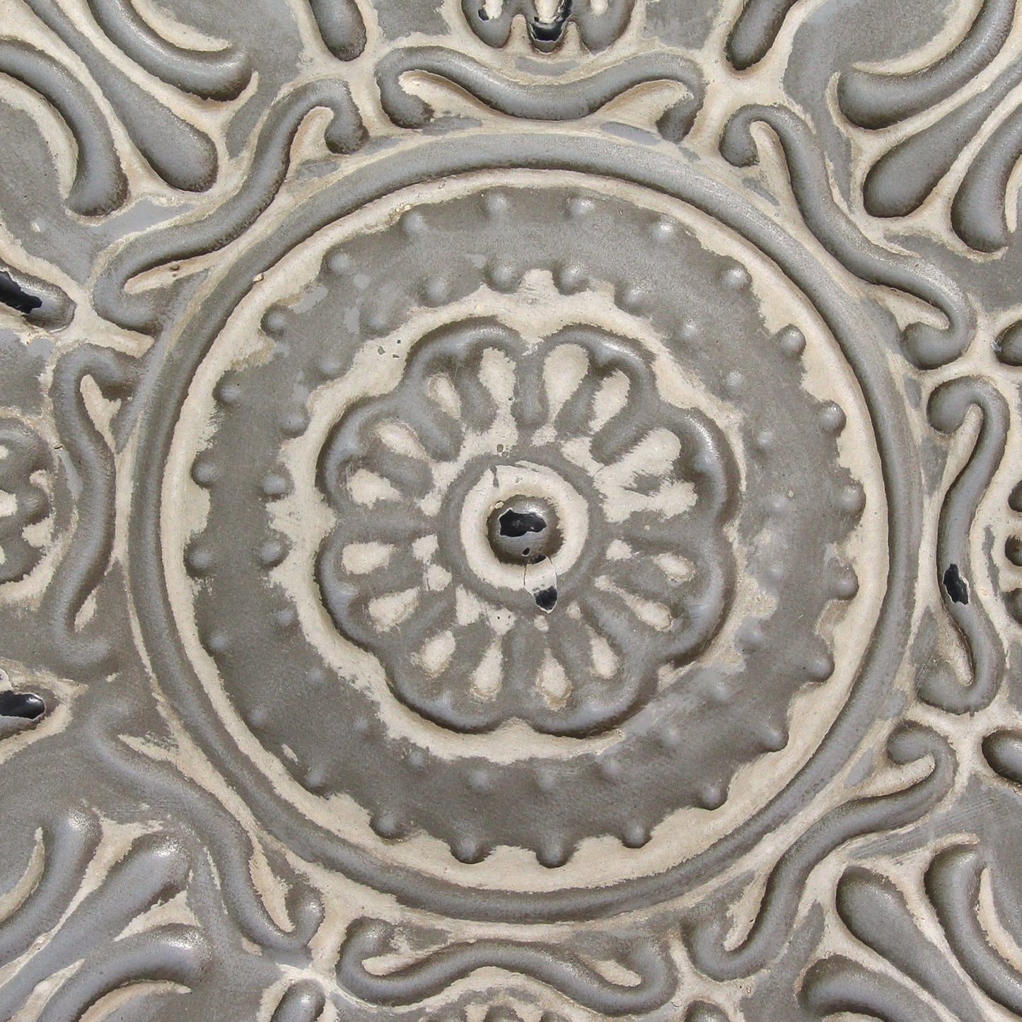 13" White Medallion Distressed Metal Wall Decor