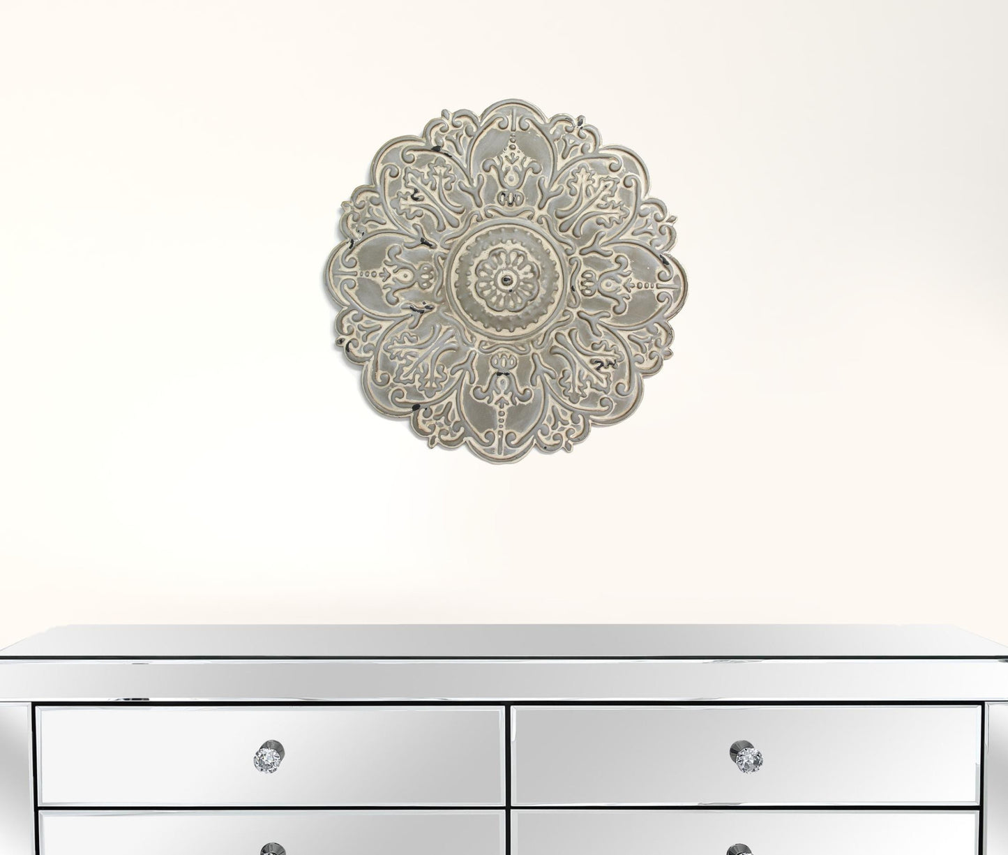 13" White Medallion Distressed Metal Wall Decor