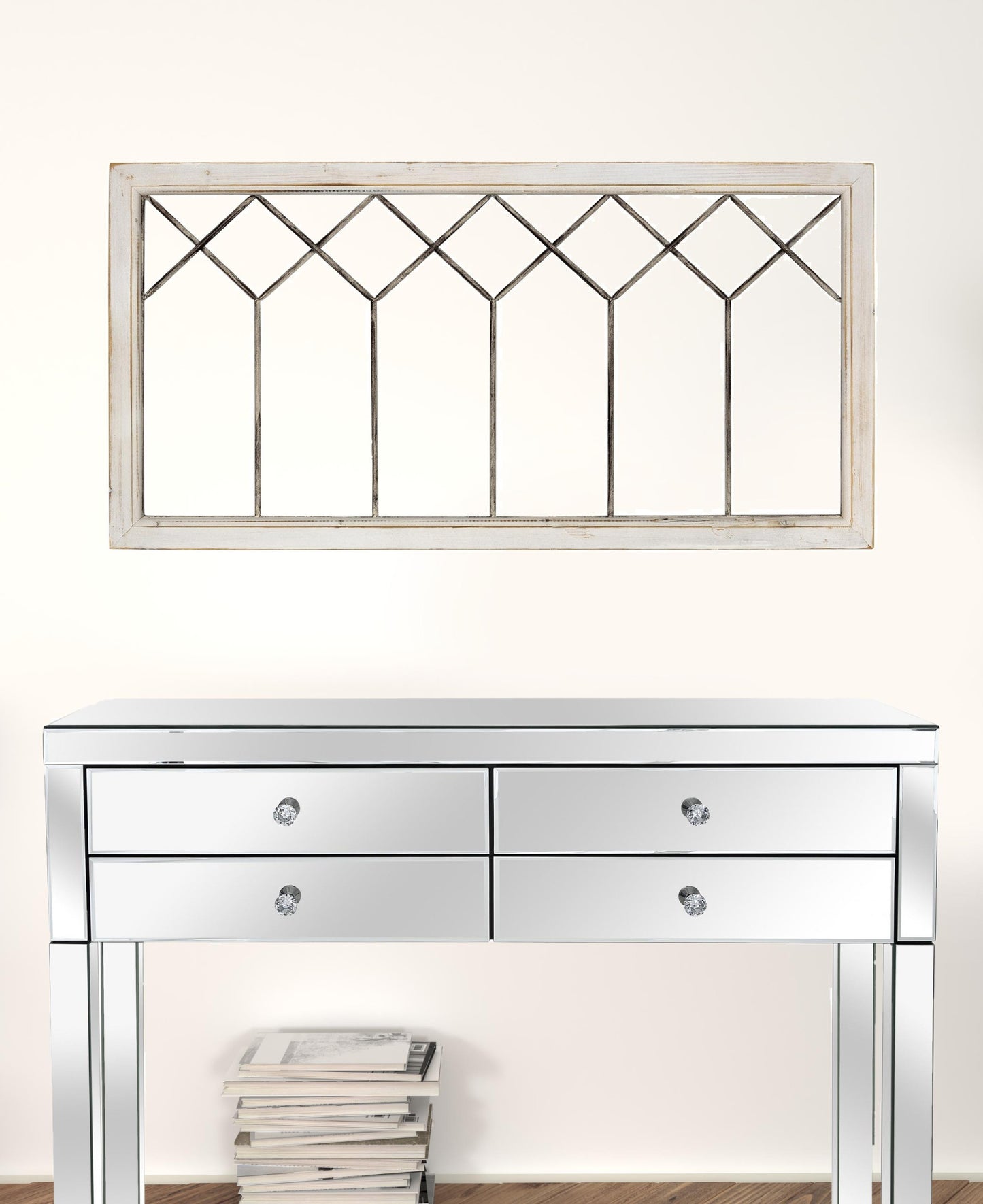 Distressed White Metal And Wood Framed Wall Art