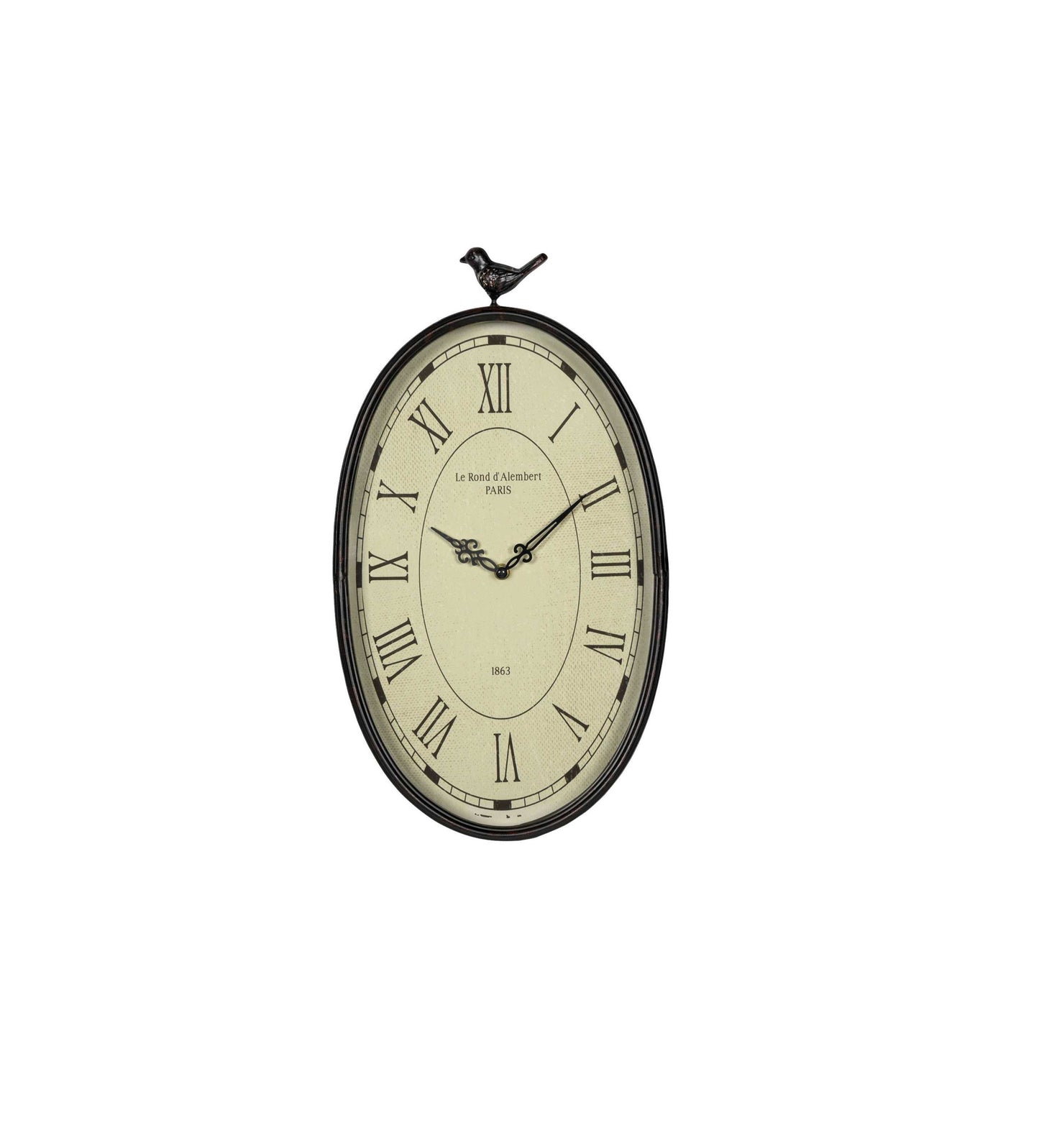 11" Oval Distressed Gunmetal Bird Analog Wall Clock